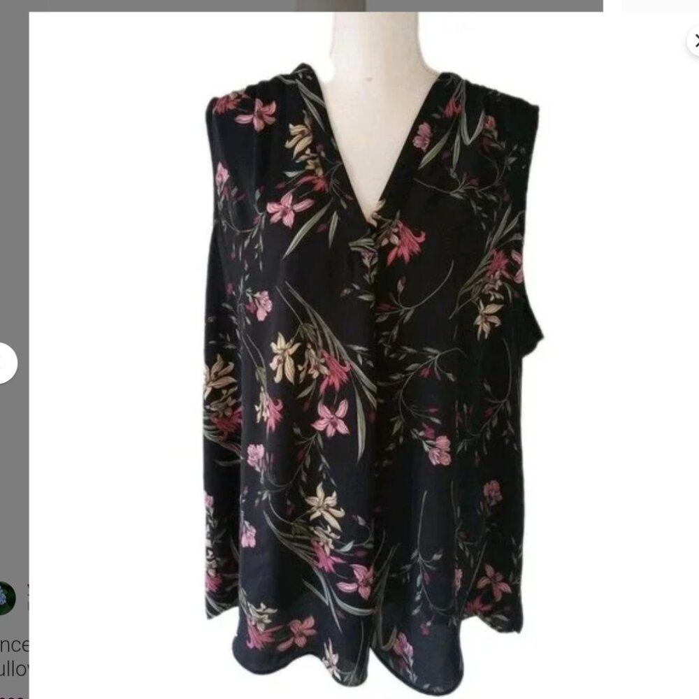 Vince Camuto Black Floral Blouse 3X